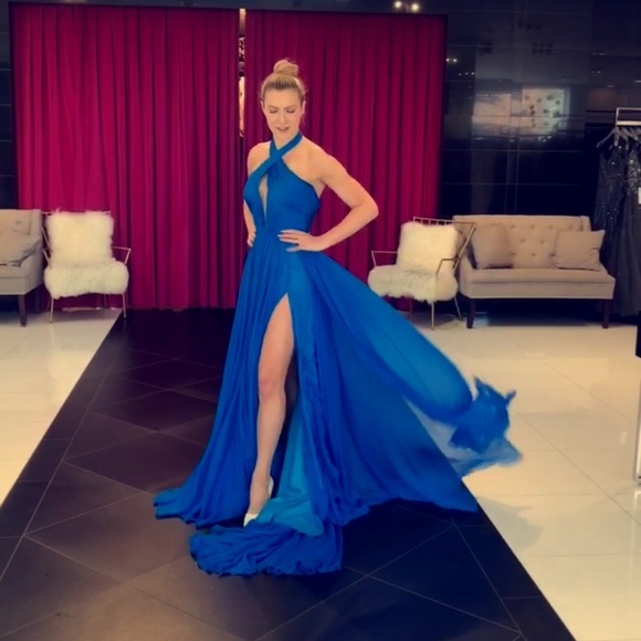 princess polly baby blue dress Dubai Modest Elegant Blue Glitter Evening Gown – Little Lala Boutique main image 0